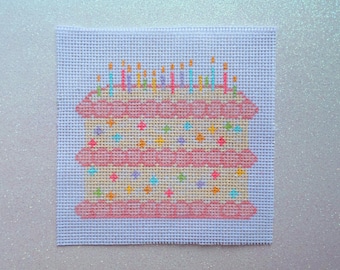 Hand Painted Birthday Cake Needlepoint Pattern