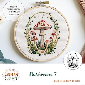 PDF Pattern hand embroidery design: Mushroom 7 (fungi mycelium nature fungus spore mycology flora cottage core  download printable guide)