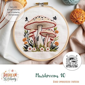 PDF Pattern hand embroidery design: Mushroom 10 (fungi mycelium nature fungus spore mycology flora cottage core  download printable guide)