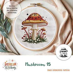 PDF Pattern hand embroidery design: Mushroom 15 (fungi mycelium nature fungus spore mycology flora cottage core  download printable guide)
