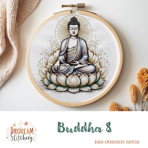 PDF Pattern hand embroidery design: Buddha 8 (Art Buddhist Zen Symbolic meditate spiritual mindful nirvana enlightenment Modern Download)