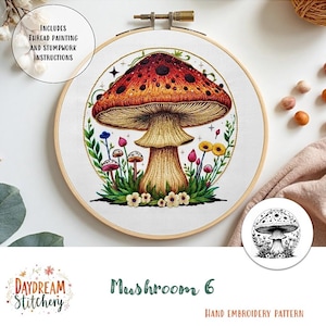 PDF Pattern hand embroidery design: Mushroom 6a (fungi mycelium nature fungus spore mycology flora cottage core  download printable guide)