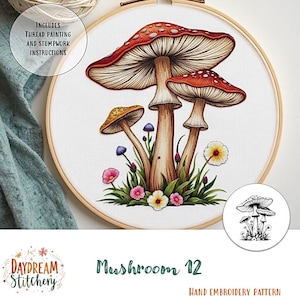 PDF Pattern hand embroidery design: Mushroom 12a (fungi mycelium nature fungus spore mycology flora cottage core  download printable guide)
