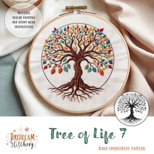 Modello PDF per ricamo a mano: Albero della vita 7 (Arte, conoscenza, Sacro, Celtico, Wicca, Stregoneria, Natura, Spirituale, Moderno, Bosco, Botanico)