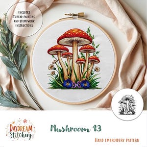 PDF Pattern hand embroidery design: Mushroom 13a (fungi mycelium nature fungus spore mycology flora cottage core  download printable guide)
