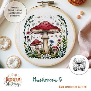 PDF Pattern hand embroidery design: Mushroom 5a (fungi mycelium nature fungus spore mycology flora cottage core  download printable guide)
