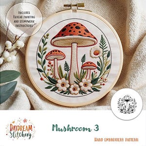 PDF Pattern hand embroidery design: Mushroom 3 (fungi mycelium nature fungus spore mycology flora cottage core  download printable guide)