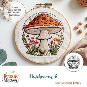 PDF Pattern hand embroidery design: Mushroom 6 (fungi mycelium nature fungus spore mycology flora cottage core  download printable guide)