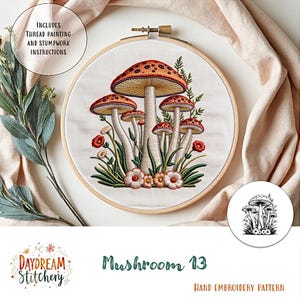 PDF Pattern hand embroidery design: Mushroom 13 (fungi mycelium nature fungus spore mycology flora cottage core  download printable guide)