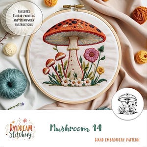 PDF Pattern hand embroidery design: Mushroom 14a (fungi mycelium nature fungus spore mycology flora cottage core  download printable guide)