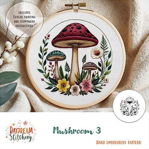 PDF Pattern hand embroidery design: Mushroom 3a (fungi mycelium nature fungus spore mycology flora cottage core  download printable guide)