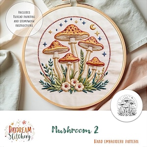 PDF Pattern hand embroidery design: Mushroom 2 (fungi mycelium nature fungus spore mycology flora cottage core  download printable guide)