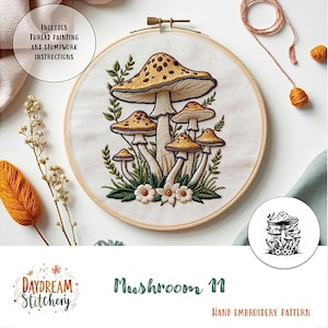 PDF Pattern hand embroidery design: Mushroom 11 (fungi mycelium nature fungus spore mycology flora cottage core  download printable guide)