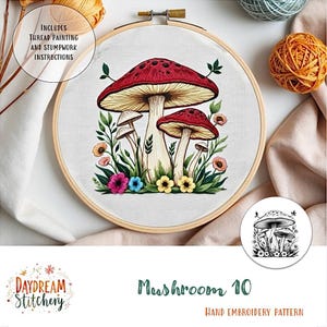 PDF Pattern hand embroidery design: Mushroom 10a (fungi mycelium nature fungus spore mycology flora cottage core  download printable guide)