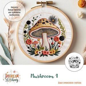 PDF Pattern hand embroidery design: Mushroom 1 (fungi mycelium nature fungus spore mycology flora cottage core  download printable guide)