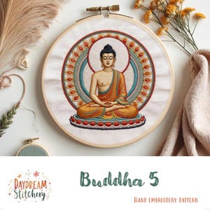 PDF Pattern hand embroidery design: Buddha 5 (Art Buddhist Zen Symbolic meditate spiritual mindful nirvana enlightenment Modern Download)