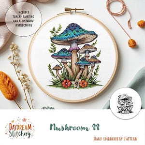 PDF Pattern hand embroidery design: Mushroom 11a (fungi mycelium nature fungus spore mycology flora cottage core  download printable guide)