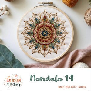 PDF Pattern hand embroidery design: Mandala 14 (Boho Buddhist Zen Intricate Geometry mindful meditate wellbeing spiritual Modern Download