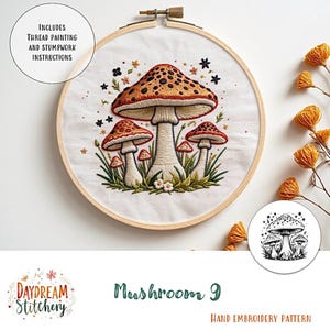 PDF Pattern hand embroidery design: Mushroom 9 (fungi mycelium nature fungus spore mycology flora cottage core  download printable guide)