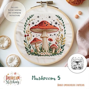PDF Pattern hand embroidery design: Mushroom 5 (fungi mycelium nature fungus spore mycology flora cottage core  download printable guide)