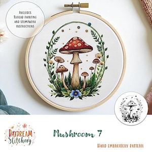 PDF Pattern hand embroidery design: Mushroom 7a (fungi mycelium nature fungus spore mycology flora cottage core  download printable guide)