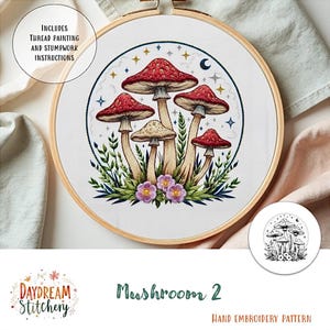 PDF Pattern hand embroidery design: Mushroom 2a (fungi mycelium nature fungus spore mycology flora cottage core  download printable guide)