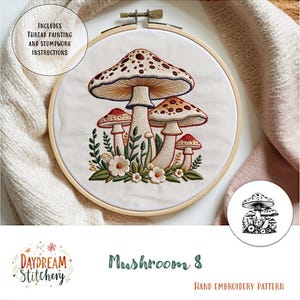 PDF Pattern hand embroidery design: Mushroom 8 (fungi mycelium nature fungus spore mycology flora cottage core  download printable guide)