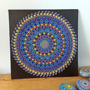 Mandala painting on canvas - 20x20 cm - Dot painting painting - geometric painting
