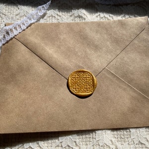 Selos de cera autoadesivos marroquinos quadrados vintage flor de lis / selo de cera / selo de convite de casamento / selo de cera removível e colante / adesivo de selo de cera