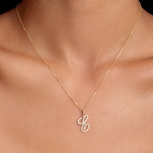 Pingente de diamante 14K com letra escrita, pingente de diamante com letra escrita, pingente com inicial de diamante, pingente com inicial de diamante, pingente com letra escrita