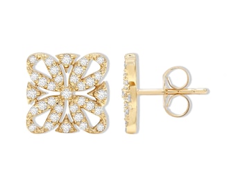 14K Gold Floral Diamond Stud Earrings (0.35 CTW)