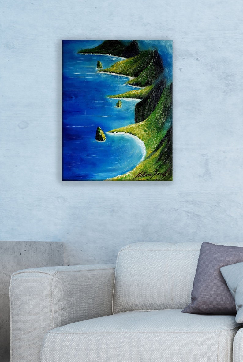 Molokai Hawaii  Original Oil  Painting Sea Mountain image 1