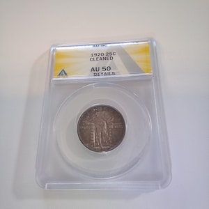 1920 philadelphia standing liberty quarter dollar au50 almost uncirculated authenticated and graded by anacs the oldest grading service