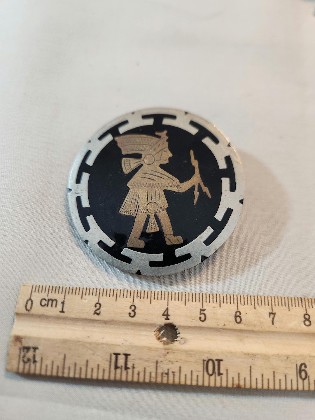 Vintage Mexican Alpaca Black Onyx Aztec Priest Pin (58mm) - Etsy
