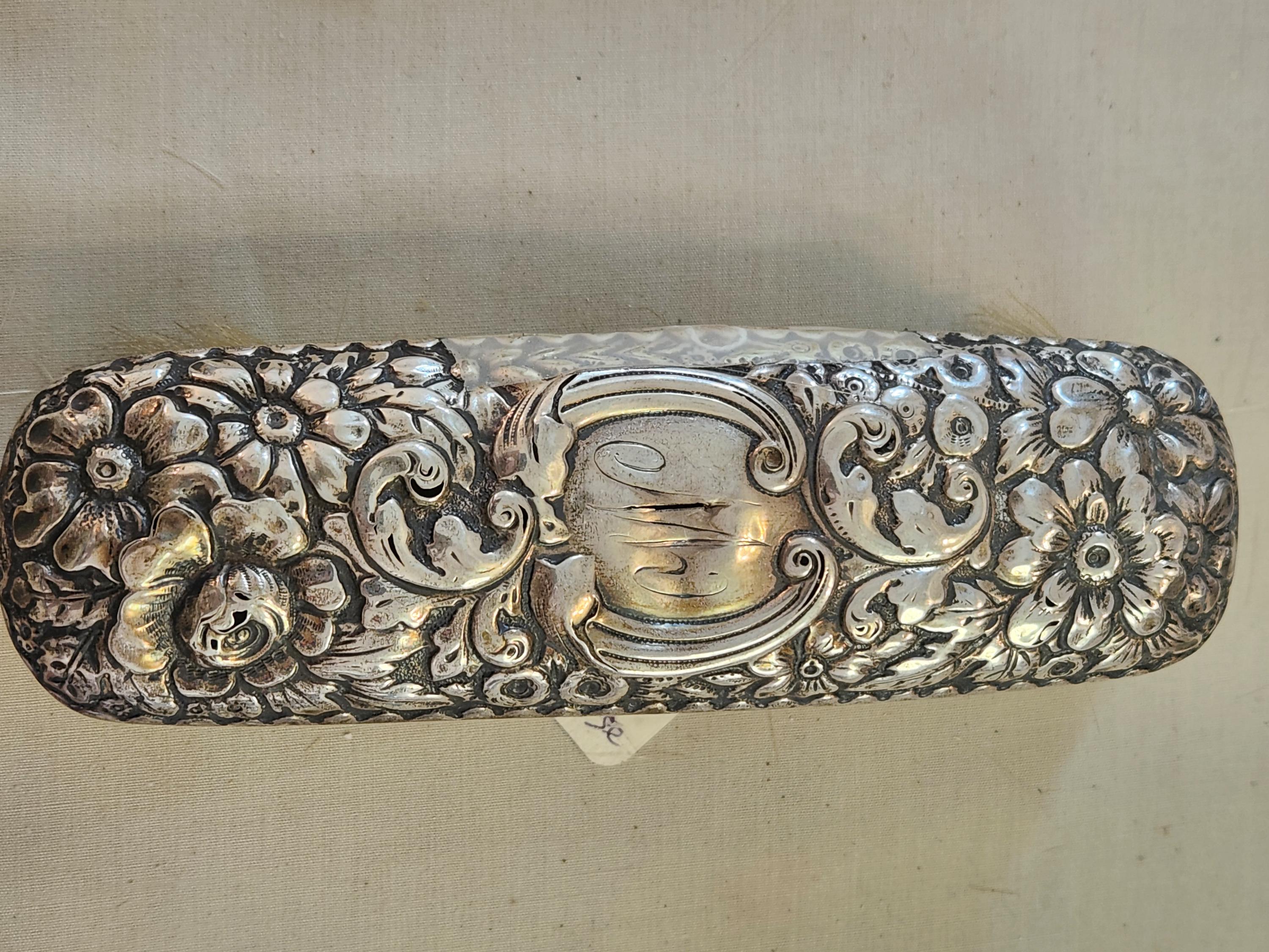 Antique Repousse Sterling Silver Brush: Floral Motif, 6 Inch  display picture 1