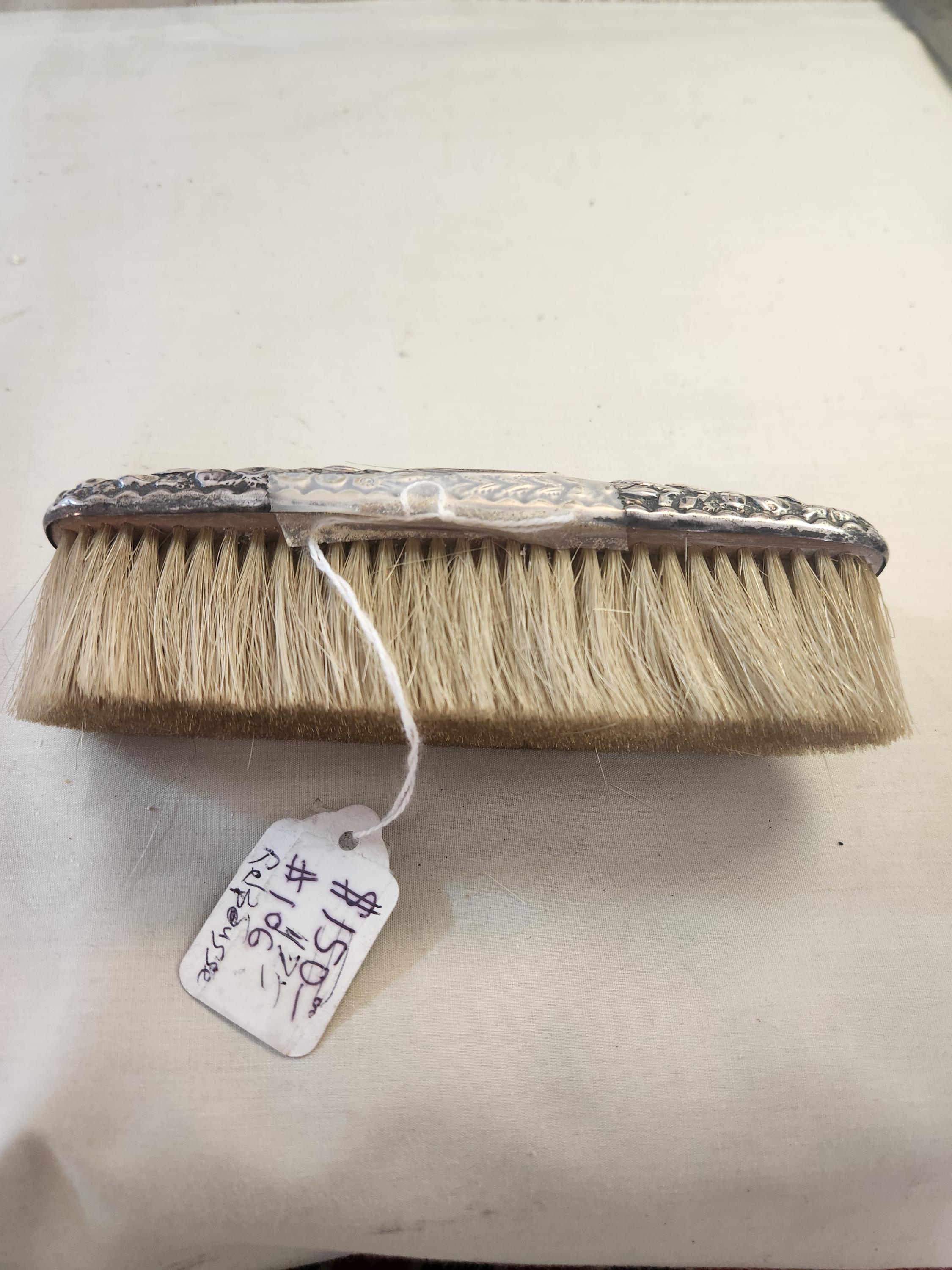 Antique Repousse Sterling Silver Brush: Floral Motif, 6 Inch  display picture 2