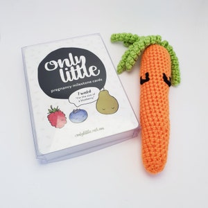 Cartes de jalon de grossesse avec hochet de carotte au crochet