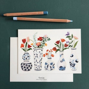 Flores en Delfts Blue- tarjeta con sobre