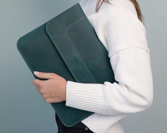 Stylish Leather Laptop Sleeve, Protective Case, Slim Fit Cover, Tech Accessories, Wife Gift, Gift For Her