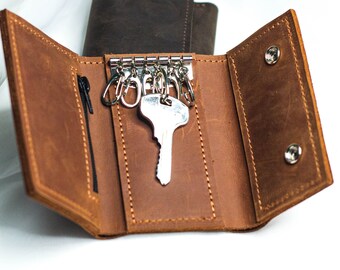 Personalized Key Case, Leather Key Case, Leather Key Wallet, Engraving Key Holder, Key Organizer Case, New Year's Gift