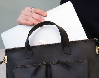 Leather computer bag, Genuine leather laptop satchel, Laptop bag, 17 inch laptop bag, Leather briefcase, MacBook Pro bag, MacBook Air 13 bag