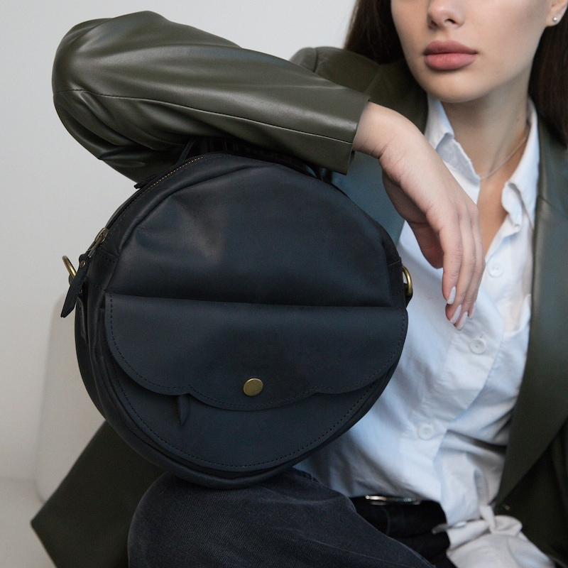 Round Leather Bag - Etsy
