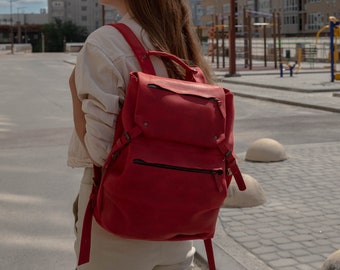 Mochila clásica de cuero para mujer, mochila urbana, bolso de cuero elegante, mochila para mujer, regalo de San Valentín para ella, regalo de cumpleaños para mamá