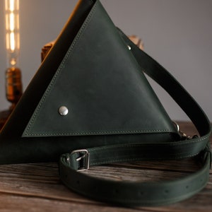 Leather women clutch. Triangle bag. Casual bag. Geometric bag. leather saddle bag, Stylish women bag, unique bag, black Leather purse women