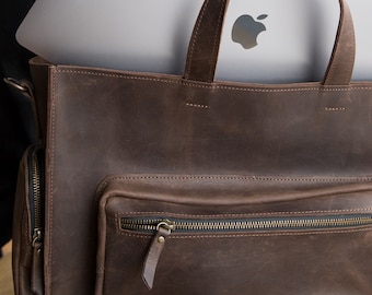 Echt lederen laptoptas 16 inch, Messenger Bag Crossbody, Macbook Aktetas, Leren herentas, Cadeau voor papa, Vaderdagcadeau