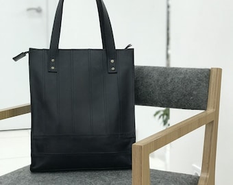 Leather tote bag for woman, Laptop tote bag, Black leather tote, Leather satchel, Leather work bag, Monogram tote bag, Everyday bag