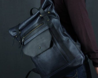 Unisex backpack, Genuine leather backpack, Black leather backpack, Backpack women, Handmade laptop backpack, Personalized backpack for dad