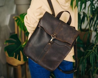 Handmade leather backpack women, Small Leather Backpack Purse, Women's Laptop Travel Bag, City backpack, Computer backpack, Laptop backpack