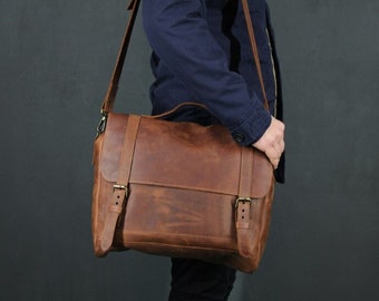 Sac besace en cuir pour homme, porte-documents en cuir fait main, sacoche pour ordinateur portable en cuir pour homme, sac besace personnalisé, cartable en cuir pour homme