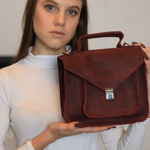 Small Crossbody Bag For Women, Leather Satchel, Shoulder bags, Women crossbody bag, Leather saddle bag Burgundy